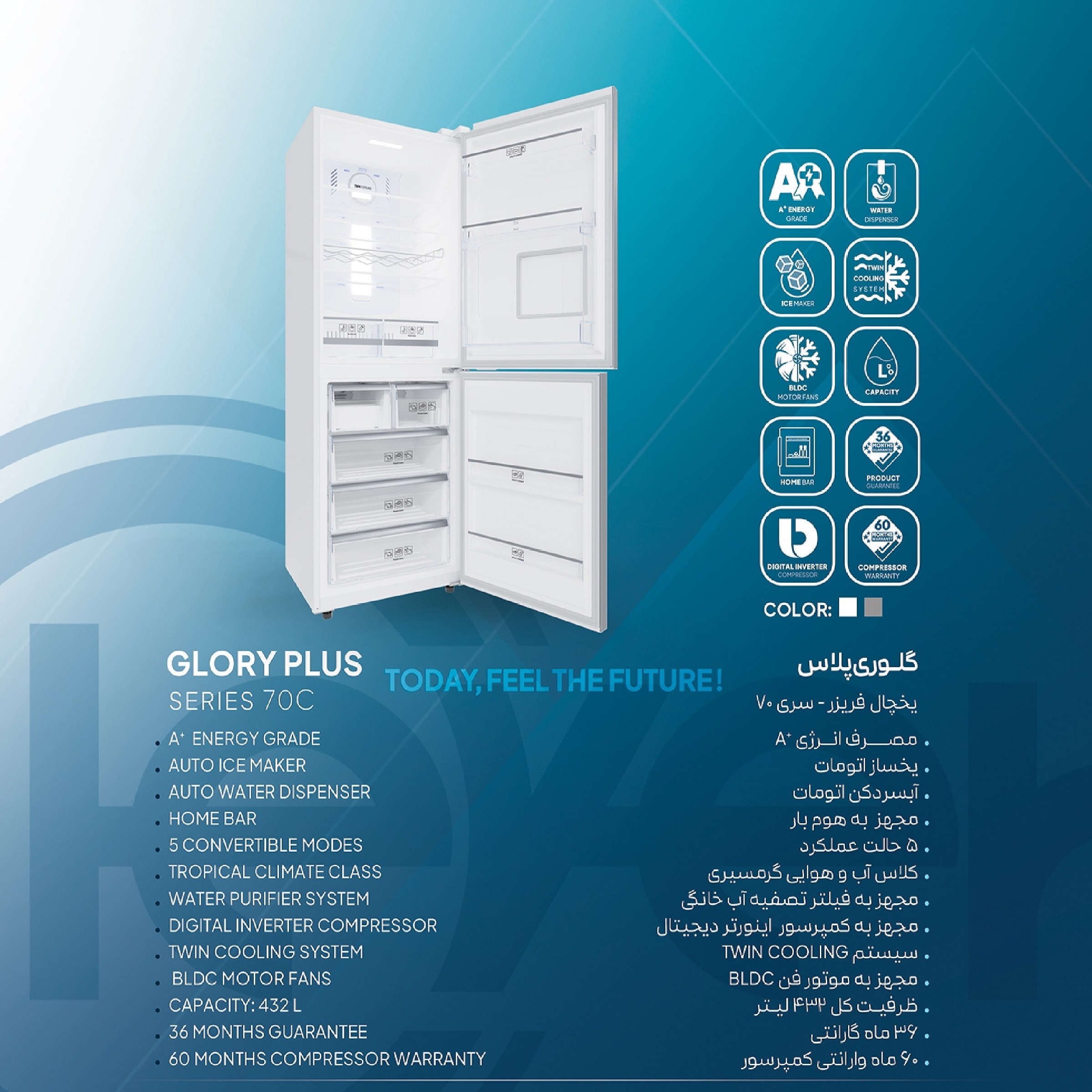 یخچال فریزر هیمالیا فریزر پایین آبسرد کن دار مدل OMEGA PLUS تیتانیوم - تصویر 3