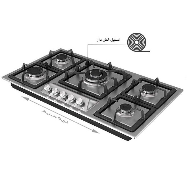 اجاق گاز توکار داتیس 5 شعله ساباف صفحه استیل مدل DS524 داتیس - تصویر 2