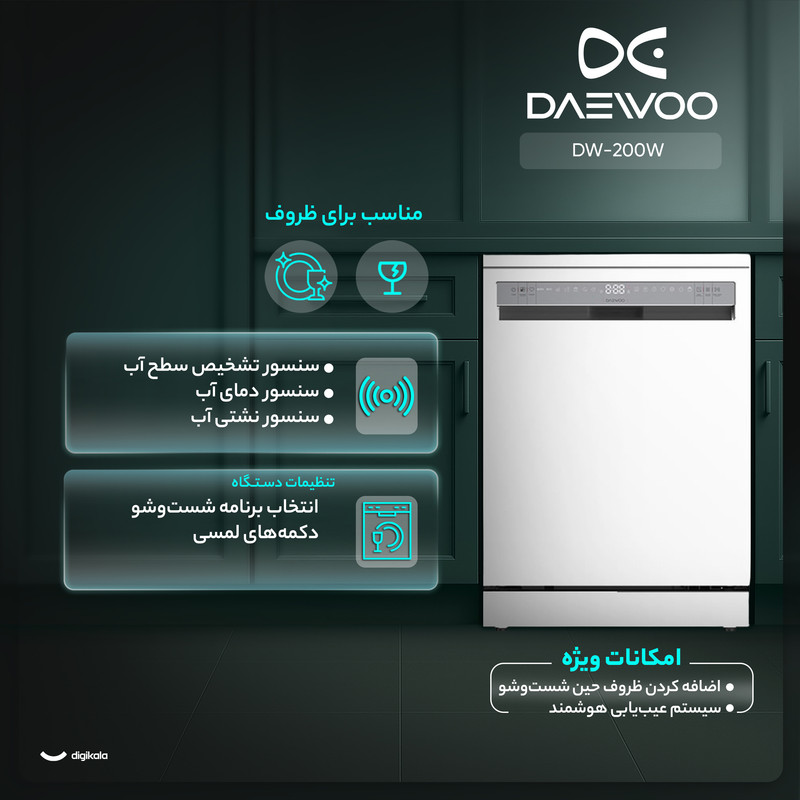 ماشین ظرفشویی دوو اتومات 14 نفره مدل DDW-4480 سفید دوو - تصویر 3