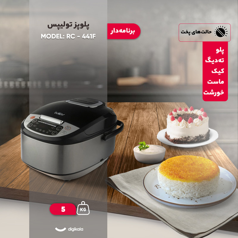 پلوپز تولیپس 12 کاره 6 نفره مدل RC-441F مشکی استیل - تصویر 2