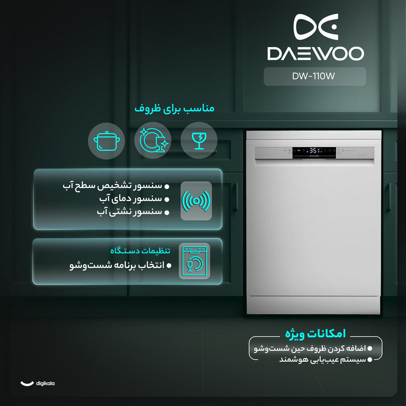 ماشین ظرفشویی دوو 12 نفره مدل DW-110W سفید دوو - تصویر 3